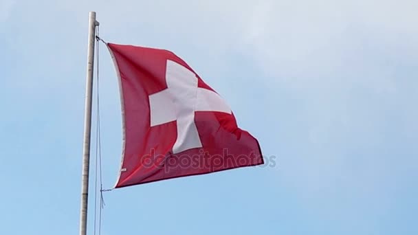 Швейцарский национальный флаг, размахивающий ветром — стоковое видео