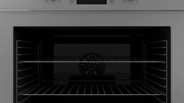 Porta del forno aperta con pizza su vassoio . — Video Stock