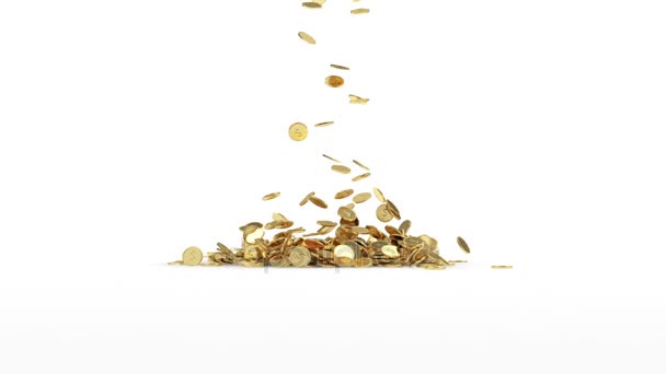 Анимация падающих золотых монет — стоковое видео
