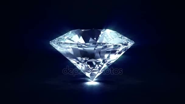 Big Blue Diamond with Glowing Rays. — Stock Video