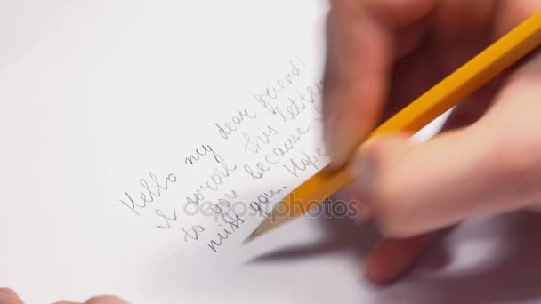 Woman Writing a Letter with a Pencil. — Stock Video