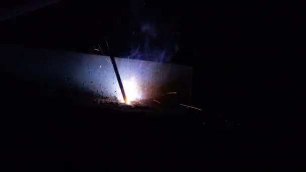 Welding in a Factory Close-up View. — Stock Video