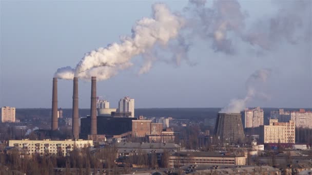 Chimneys Power Plant to the City. — Stock Video