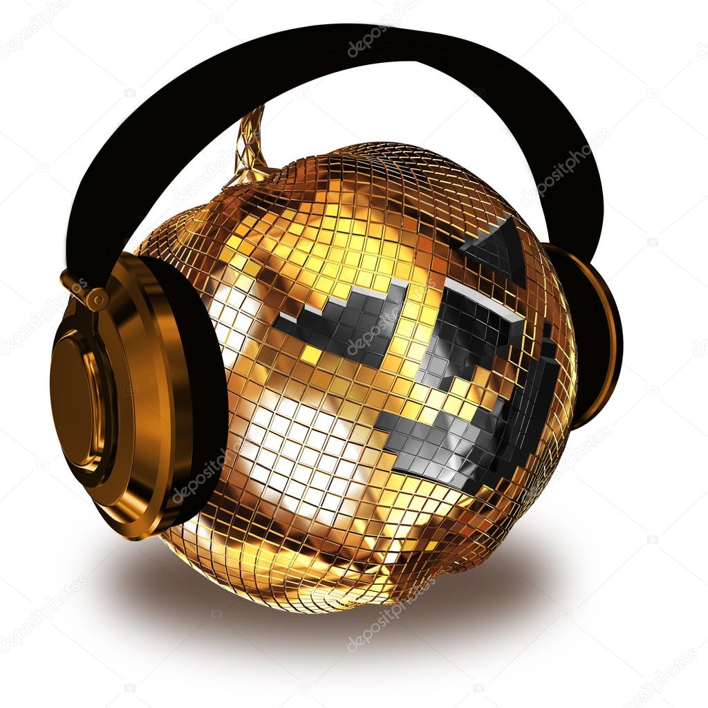 Disco ball pumpkin with headphones isolated