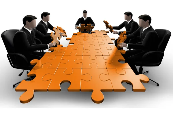 3d illustration business team building a puzzle isolated — Stock Photo, Image