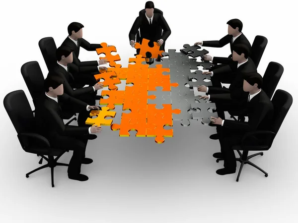 3d illustration two business teams building a puzzle isolated — Stock Photo, Image