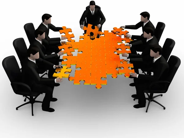 3d illustration business team building a puzzle isolated — Stock Photo, Image