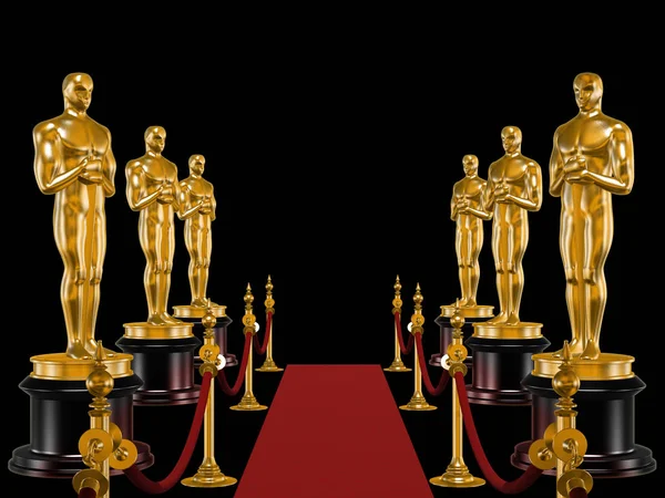 Filas de estatuas Oscar y alfombra — Foto de Stock