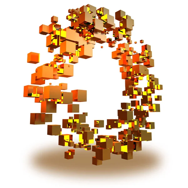 3D illustratie van kubussen gouden willekeurig gerangschikt op de ring. — Stockfoto
