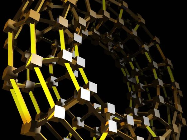 3d illustration abstract geometric structure from golden cubes — Stock Photo, Image