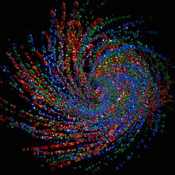 3d rendering of colored particles on black