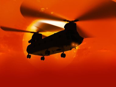 CH-47 güneş üzerinde uçan helikopter