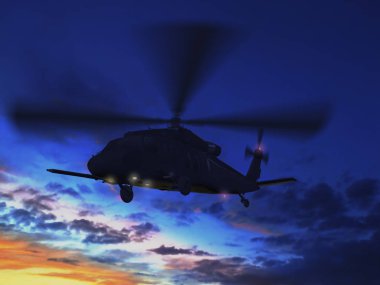 CH-60 gün batımı gökte uçan helikopter