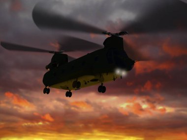 Helicopter CH-47 flying over sun clipart