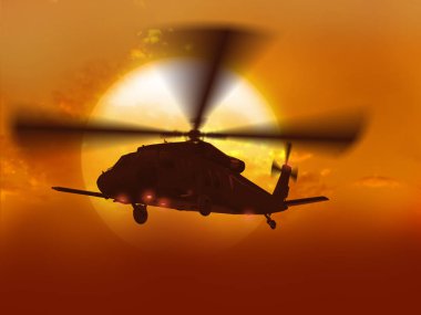 CH-47 güneş üzerinde uçan helikopter