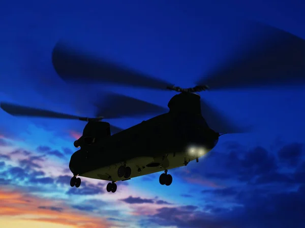 Helicopter CH-47 flying over sun — Stock Photo, Image