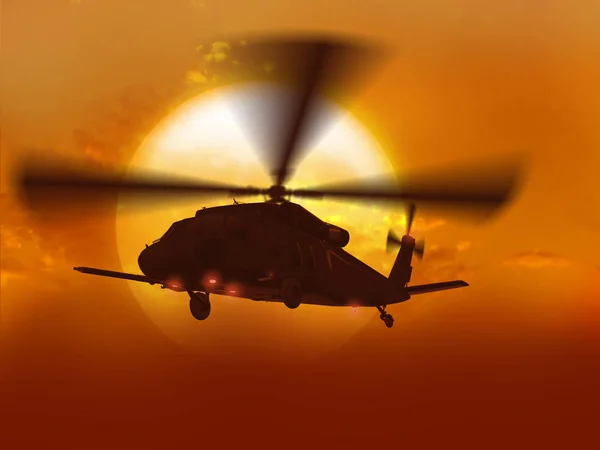 Hubschrauber ch-47 fliegt über Sonne — Stockfoto