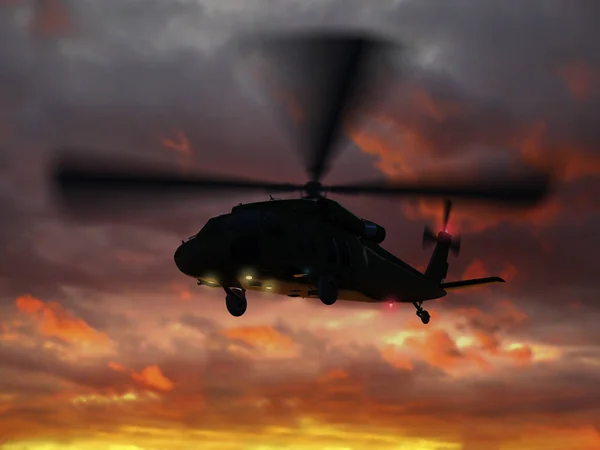 Helikopter Ch-47 flyger över solen — Stockfoto