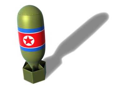 nükleer bomba izole Kuzey Kore bayrağı ile 3D çizimi. 