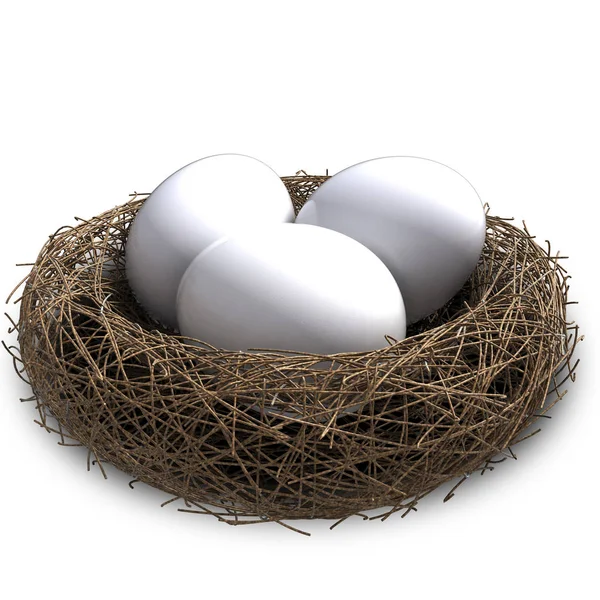 Ilustración 3D de nido de aves con huevos aislados . —  Fotos de Stock