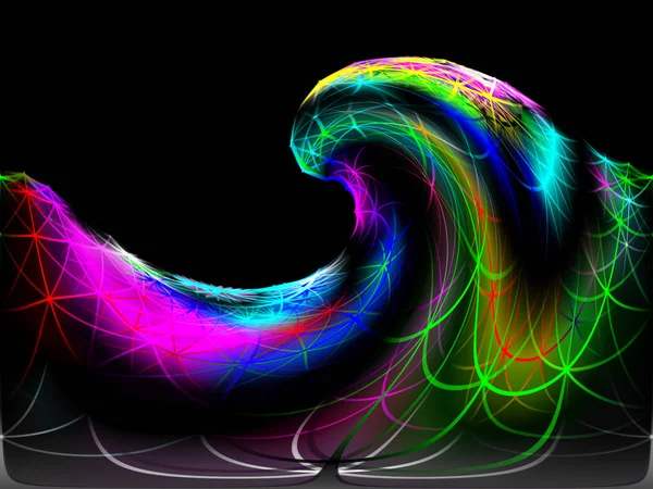 Abstract wave colorful with chaotic lines on black.