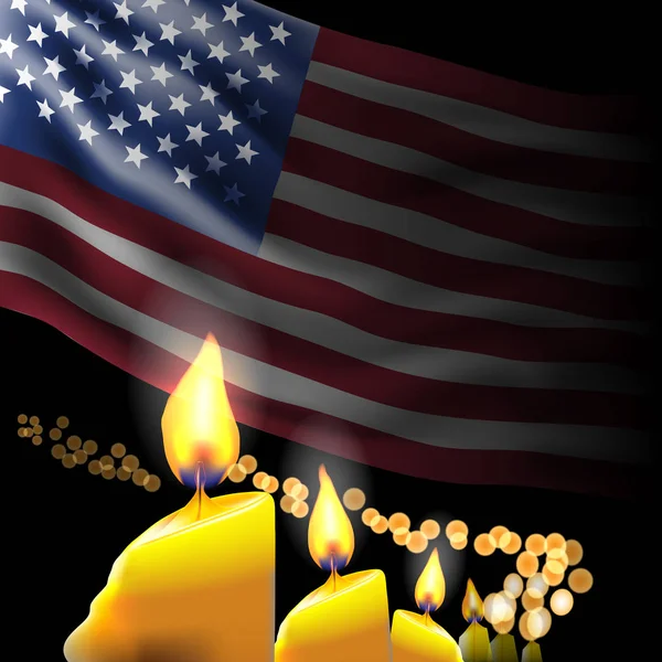 Memorial day. Flagga och tända ljus — Stock vektor