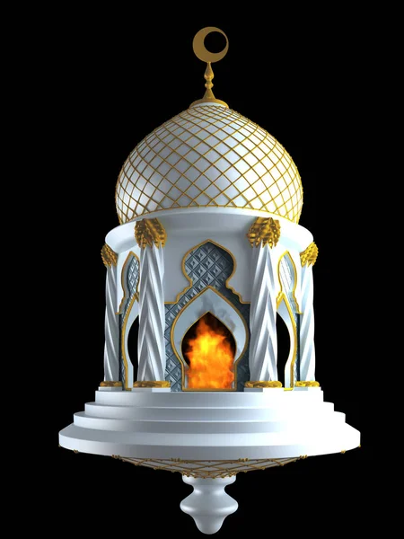 3D απεικόνιση του αφηρημένα Ραμαζάνι Kareem φανάρι και φωτιά. — Φωτογραφία Αρχείου