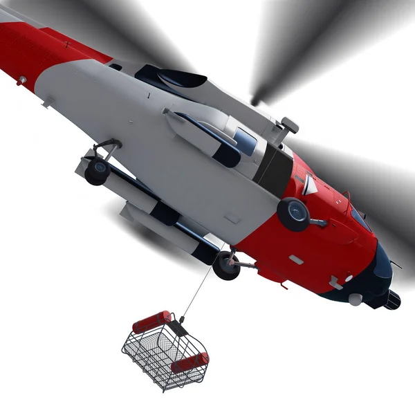 3d illustration of Coast guard helicopter with rescue basket dur — Stock Photo, Image