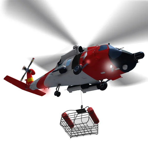 3D-Illustration eines Rettungshubschraubers der Küstenwache beim Ablassen einer Rettungsinsel — Stockfoto