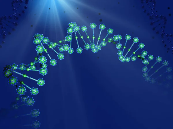 3D illustratie van abstracte Dna-helix in biologische blauwe ruimte. — Stockfoto