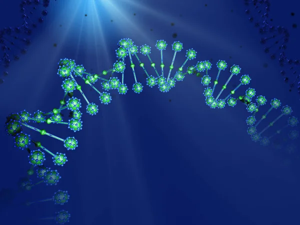 生物の青色の領域の抽象の Dna ヘリックスの 3 d 図. — ストック写真