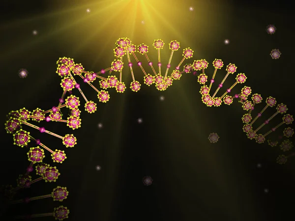 Illustration 3D de l'hélice abstraite d'ADN dans l'espace biologique sombre a — Photo