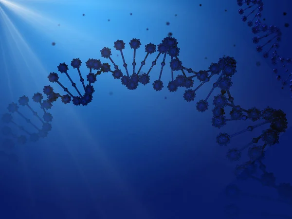 3D illustratie van abstracte Dna-helix in biologische blauwe diep sp — Stockfoto