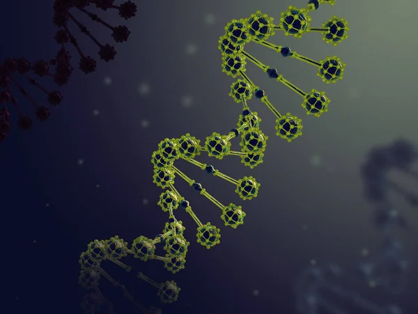 3D illustratie van abstracte Dna-helix in donkere biologische ruimte. — Stockfoto