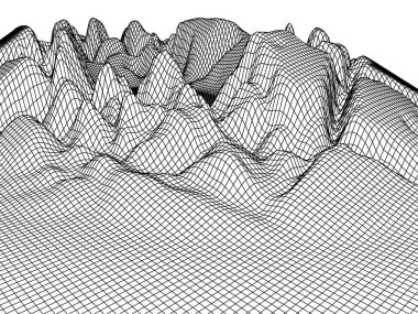Soyut manzara arka plan. 3D arazi ızgara üzerinde beyaz.