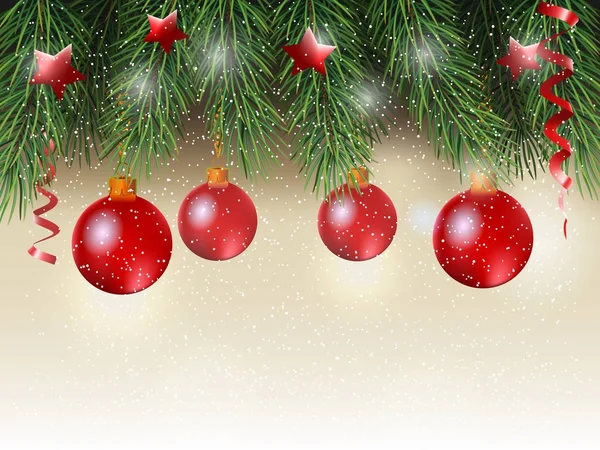 Рождественские шары висят на ветке рождественской елки . — стоковый вектор