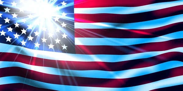 Güneş ışığı ile Amerikan bayrağı.