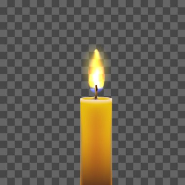 Saydam arka plan üzerinde izole ateşle mum. Öğe için