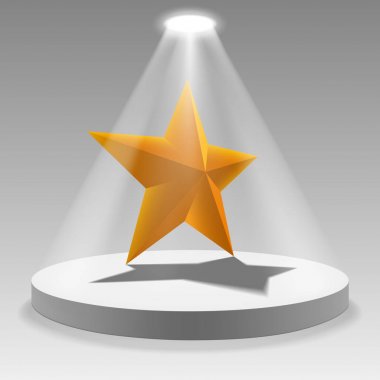Işıklı podyum altın yıldız. Vektör tasarımı.