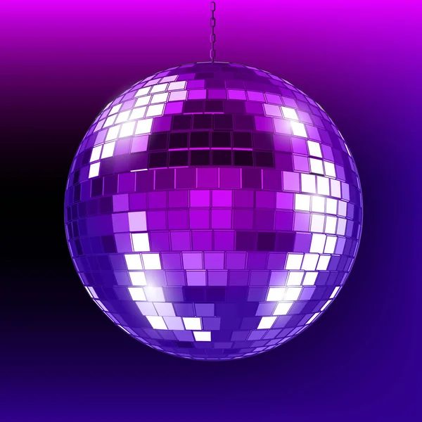 Disco bal op paarse donker. Mirror ball in nachtclub. — Stockvector