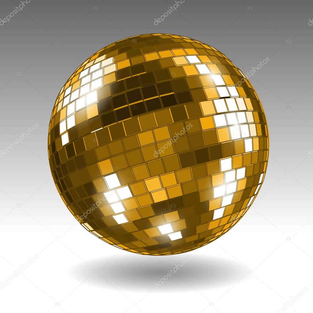 Disco ball golden isolated. Mirror ball design.