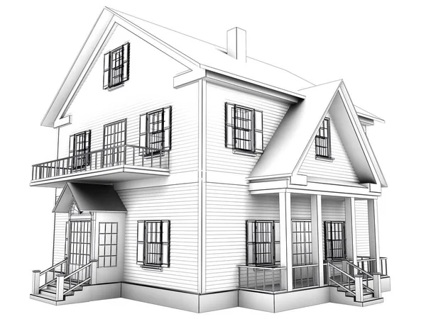 Wire frame render of house on white background. — Stock Photo, Image