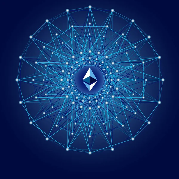 Ethereum z netto pieniądze internet linii i kropka. Krypto waluty s — Wektor stockowy