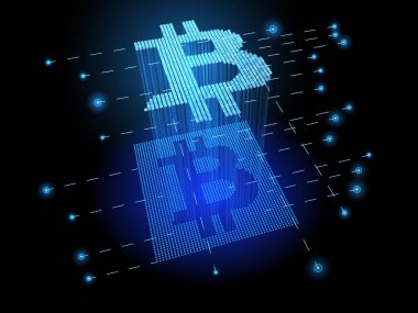 Sanal bitcoin kavramı Kripto para birimi. Vektör çizim b