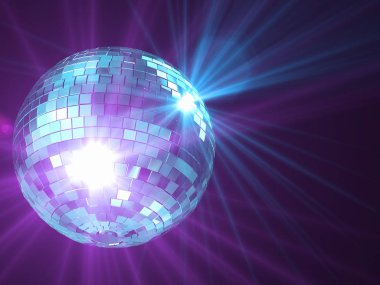 3D çizim disko topu renk ışınları, gece partisi.