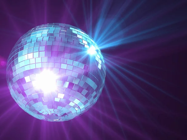 3d render illustration disco ball with color rays, night party.