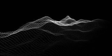 Siyah noktalardan soyut arkaplan dijital dalga ızgarası. Teknikler