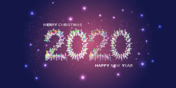 2020. Happy New Year and Merry Christmas. Futuristic glow templa — Stock Vector
