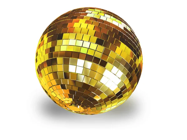 Render 3d illustration of golden disco ball isolated on white ba — Stock Photo, Image