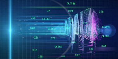 Big data. Abstract concept of radial algorithm analytics. Quantu